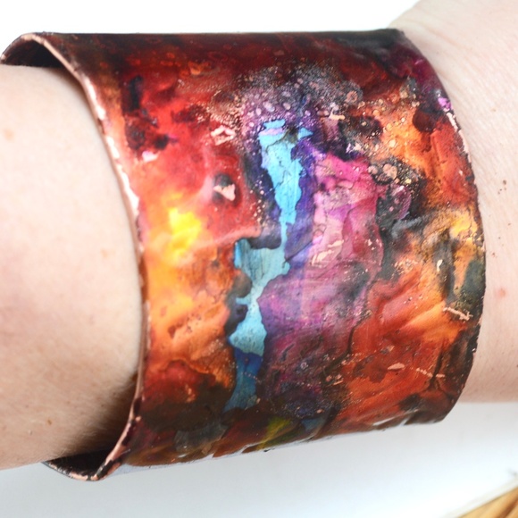 Psychedelic Rainbow Patina Cuff Copper Bracelet - Picture 3 of 6
